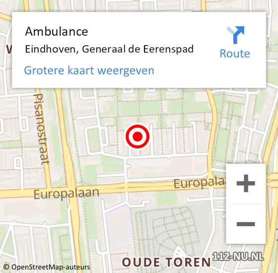 Locatie op kaart van de 112 melding: Ambulance Eindhoven, Generaal de Eerenspad op 25 april 2019 23:38