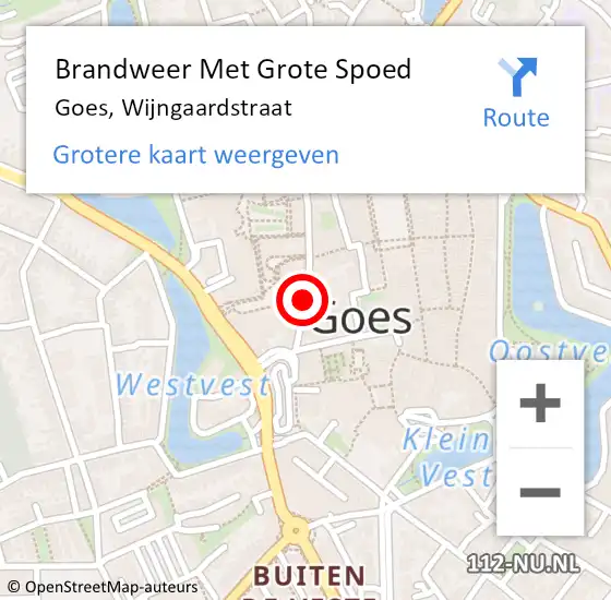 Locatie op kaart van de 112 melding: Brandweer Met Grote Spoed Naar Goes, Wijngaardstraat op 25 april 2019 23:38