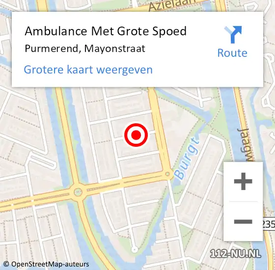 Locatie op kaart van de 112 melding: Ambulance Met Grote Spoed Naar Purmerend, Mayonstraat op 26 april 2019 00:29