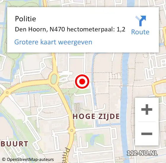 Locatie op kaart van de 112 melding: Politie Den Hoorn, N470 hectometerpaal: 1,2 op 30 maart 2014 16:28