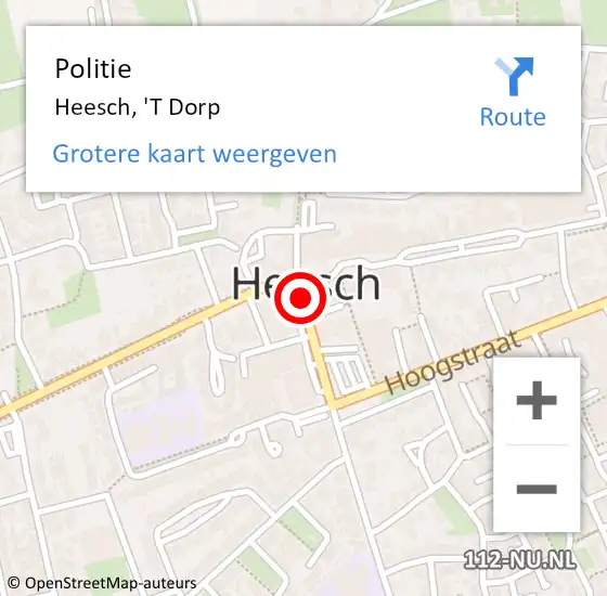 Locatie op kaart van de 112 melding: Politie Heesch, 'T Dorp op 26 april 2019 04:59