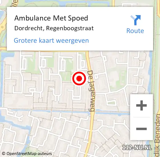 Locatie op kaart van de 112 melding: Ambulance Met Spoed Naar Dordrecht, Regenboogstraat op 26 april 2019 05:21