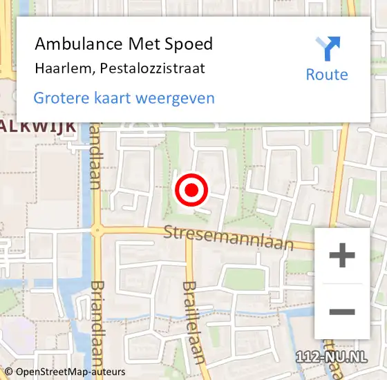 Locatie op kaart van de 112 melding: Ambulance Met Spoed Naar Haarlem, Pestalozzistraat op 26 april 2019 05:23