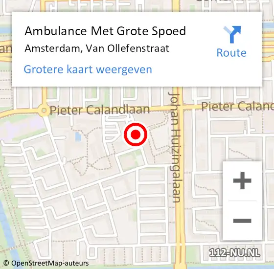 Locatie op kaart van de 112 melding: Ambulance Met Grote Spoed Naar Amsterdam, Van Ollefenstraat op 26 april 2019 05:37