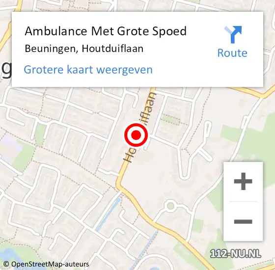 Locatie op kaart van de 112 melding: Ambulance Met Grote Spoed Naar Beuningen, Houtduiflaan op 26 april 2019 08:31