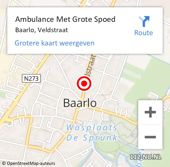 Locatie op kaart van de 112 melding: Ambulance Met Grote Spoed Naar Baarlo, Veldstraat op 27 september 2013 07:05