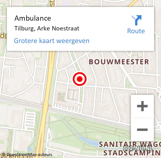 Locatie op kaart van de 112 melding: Ambulance Tilburg, Arke Noestraat op 26 april 2019 11:30