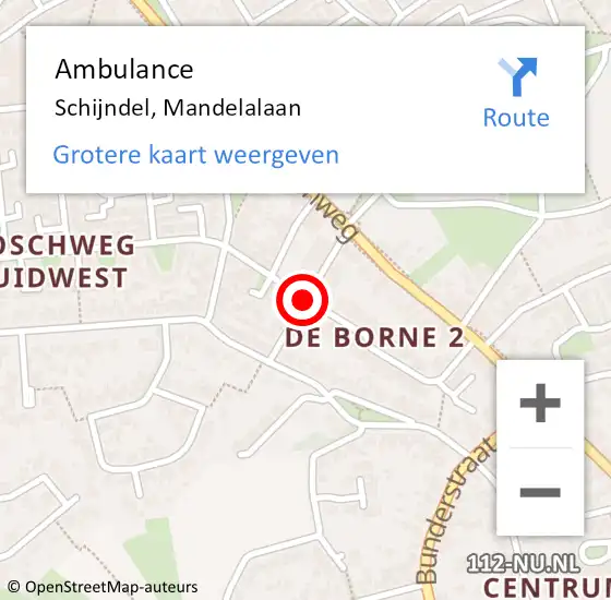 Locatie op kaart van de 112 melding: Ambulance Schijndel, Mandelalaan op 26 april 2019 13:21