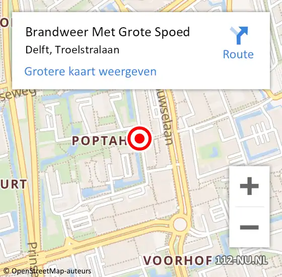 Locatie op kaart van de 112 melding: Brandweer Met Grote Spoed Naar Delft, Troelstralaan op 26 april 2019 13:21
