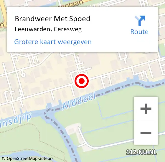 Locatie op kaart van de 112 melding: Brandweer Met Spoed Naar Leeuwarden, Ceresweg op 26 april 2019 18:47