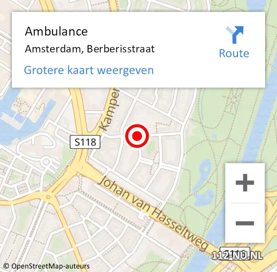 Locatie op kaart van de 112 melding: Ambulance Amsterdam, Berberisstraat op 26 april 2019 19:00