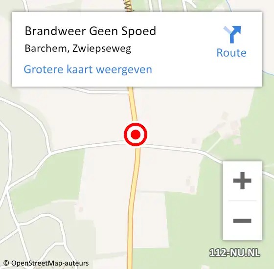 Locatie op kaart van de 112 melding: Brandweer Geen Spoed Naar Barchem, Zwiepseweg op 26 april 2019 19:10