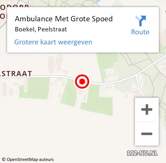 Locatie op kaart van de 112 melding: Ambulance Met Grote Spoed Naar Boekel, Peelstraat op 26 april 2019 20:11