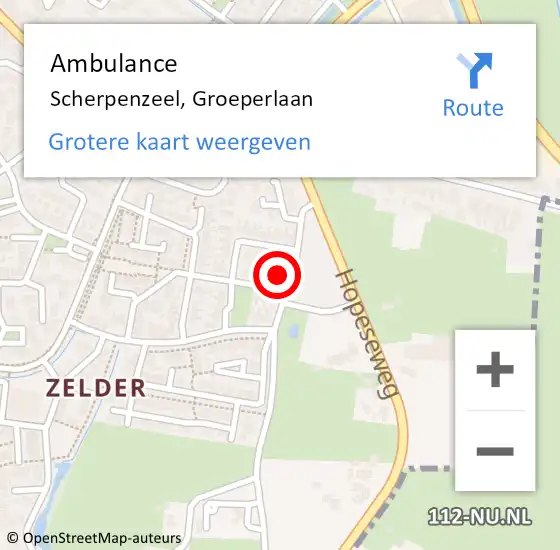 Locatie op kaart van de 112 melding: Ambulance Scherpenzeel, Groeperlaan op 27 september 2013 07:26