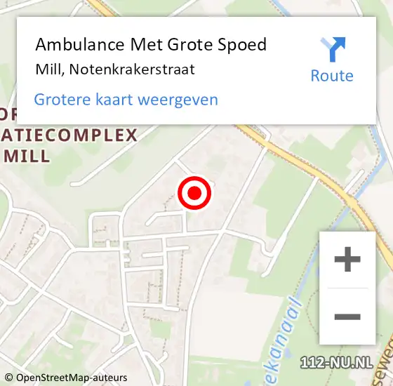 Locatie op kaart van de 112 melding: Ambulance Met Grote Spoed Naar Mill, Notenkrakerstraat op 26 april 2019 21:33