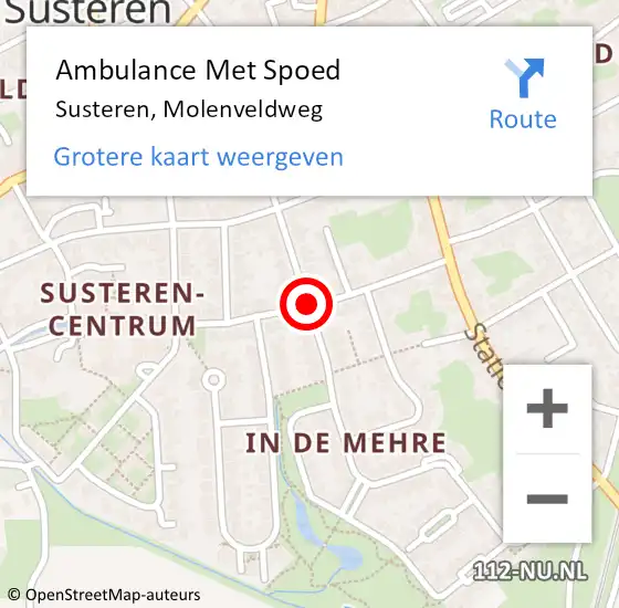 Locatie op kaart van de 112 melding: Ambulance Met Spoed Naar Susteren, Molenveldweg op 27 april 2019 01:07