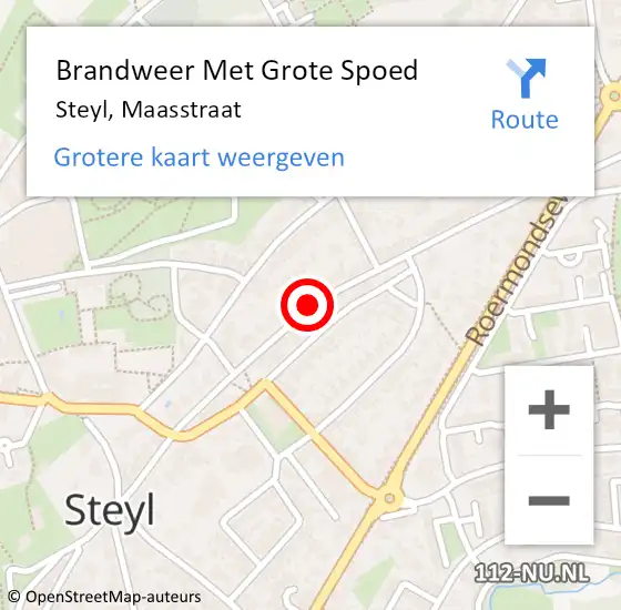 Locatie op kaart van de 112 melding: Brandweer Met Grote Spoed Naar Steyl, Maasstraat op 27 april 2019 04:05