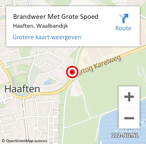 Locatie op kaart van de 112 melding: Brandweer Met Grote Spoed Naar Haaften, Waalbandijk op 27 april 2019 04:44