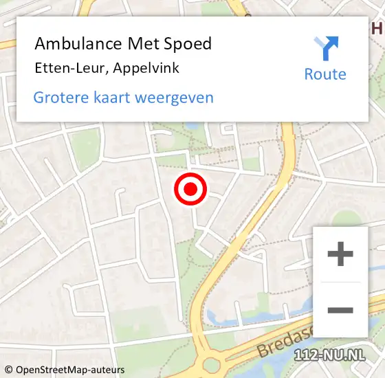 Locatie op kaart van de 112 melding: Ambulance Met Spoed Naar Etten-Leur, Appelvink op 27 april 2019 11:33