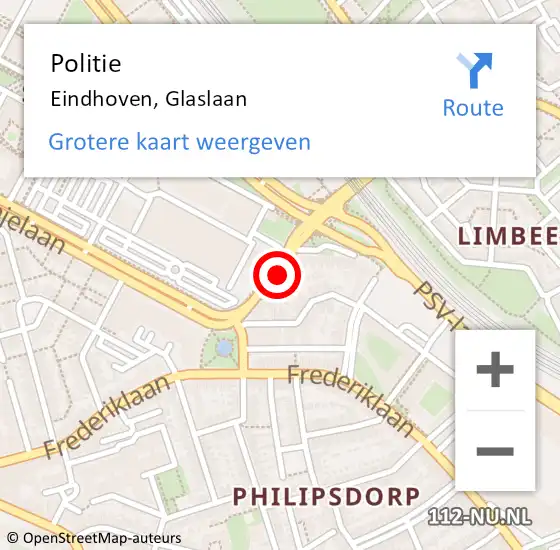 Locatie op kaart van de 112 melding: Politie Eindhoven, Glaslaan op 27 april 2019 17:46