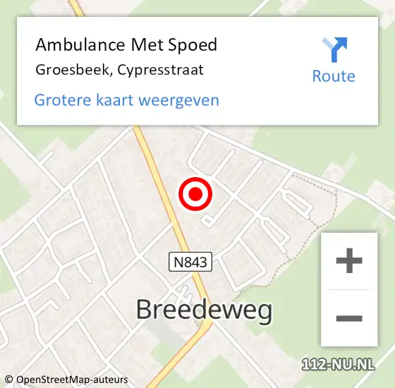 Locatie op kaart van de 112 melding: Ambulance Met Spoed Naar Groesbeek, Cypresstraat op 27 april 2019 17:58