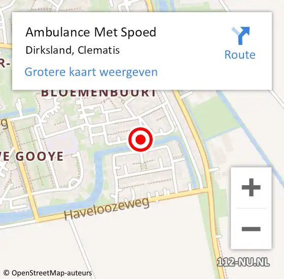 Locatie op kaart van de 112 melding: Ambulance Met Spoed Naar Dirksland, Clematis op 27 april 2019 18:01