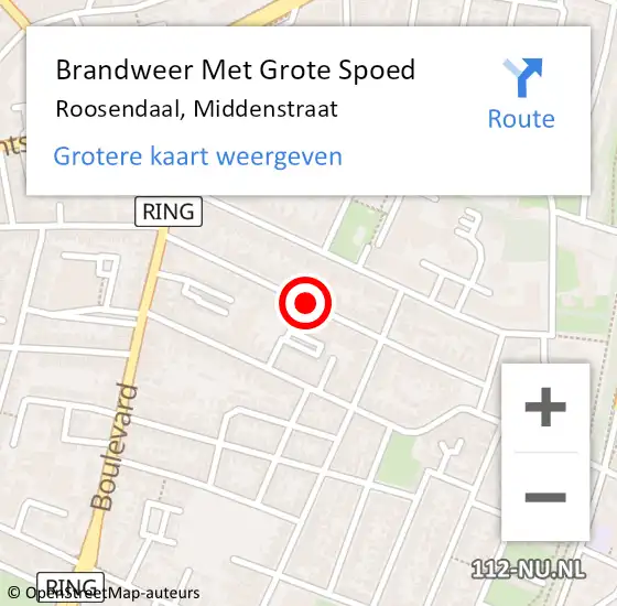 Locatie op kaart van de 112 melding: Brandweer Met Grote Spoed Naar Roosendaal, Middenstraat op 27 april 2019 18:20