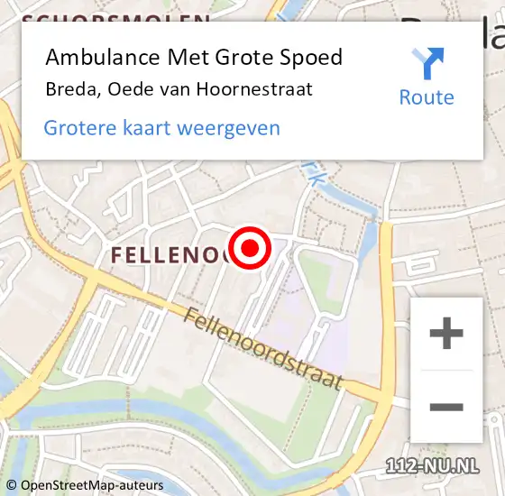 Locatie op kaart van de 112 melding: Ambulance Met Grote Spoed Naar Breda, Oede van Hoornestraat op 27 april 2019 18:42