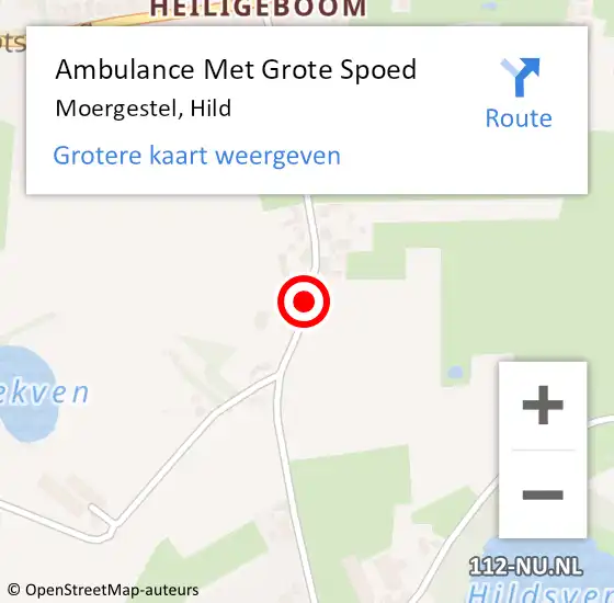 Locatie op kaart van de 112 melding: Ambulance Met Grote Spoed Naar Moergestel, Hild op 27 april 2019 19:29