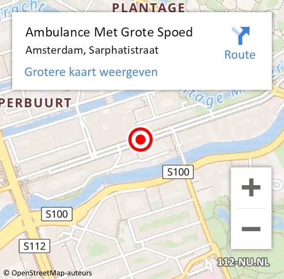 Locatie op kaart van de 112 melding: Ambulance Met Grote Spoed Naar Amsterdam, Sarphatistraat op 27 april 2019 19:53