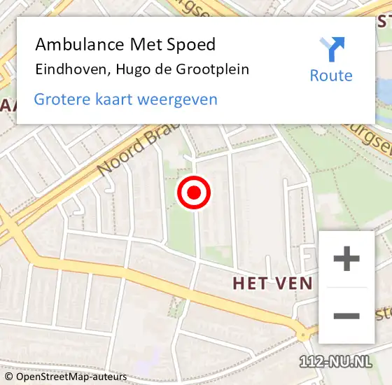 Locatie op kaart van de 112 melding: Ambulance Met Spoed Naar Eindhoven, Hugo de Grootplein op 27 april 2019 20:14