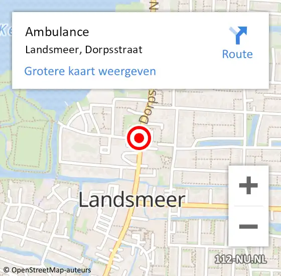 Locatie op kaart van de 112 melding: Ambulance Landsmeer, Dorpsstraat op 28 april 2019 01:54