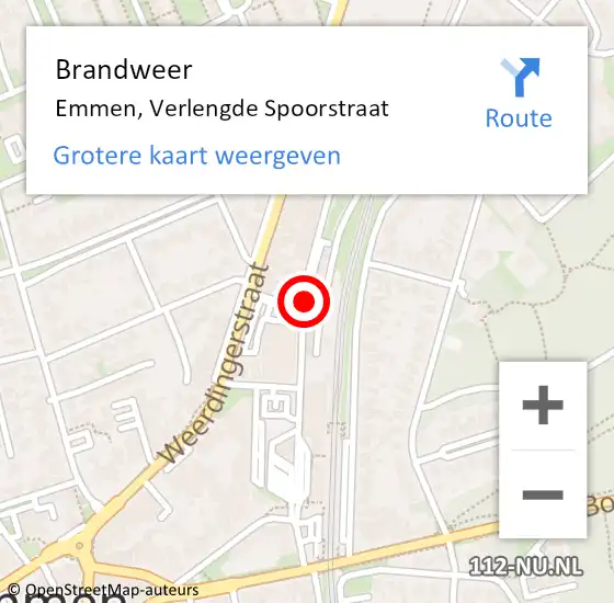 Locatie op kaart van de 112 melding: Brandweer Emmen, Verlengde Spoorstraat op 28 april 2019 02:59