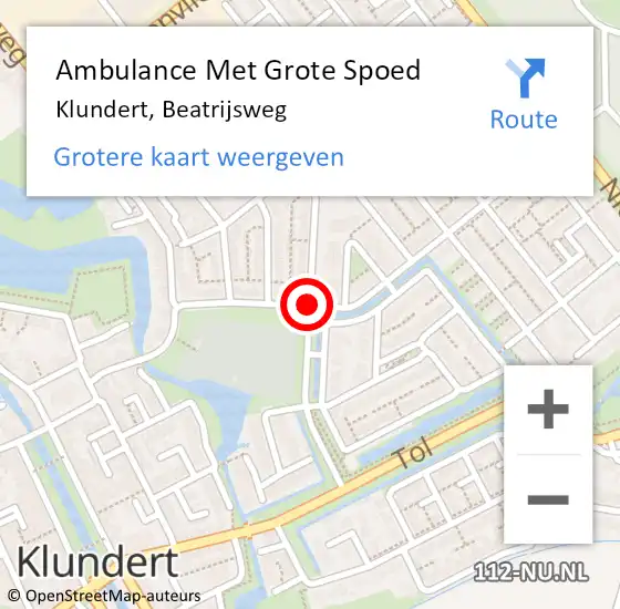 Locatie op kaart van de 112 melding: Ambulance Met Grote Spoed Naar Klundert, Beatrijsweg op 28 april 2019 04:54