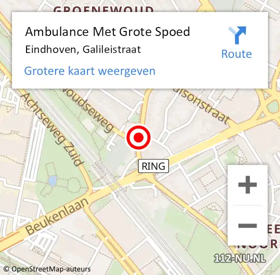 Locatie op kaart van de 112 melding: Ambulance Met Grote Spoed Naar Eindhoven, Galileistraat op 28 april 2019 05:34