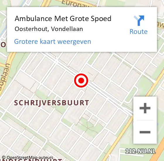 Locatie op kaart van de 112 melding: Ambulance Met Grote Spoed Naar Oosterhout, Vondellaan op 28 april 2019 09:10