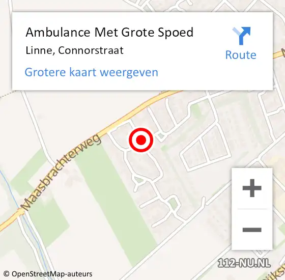 Locatie op kaart van de 112 melding: Ambulance Met Grote Spoed Naar Linne, Connorstraat op 28 april 2019 09:33
