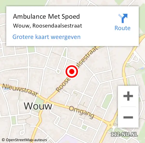 Locatie op kaart van de 112 melding: Ambulance Met Spoed Naar Wouw, Roosendaalsestraat op 28 april 2019 11:57
