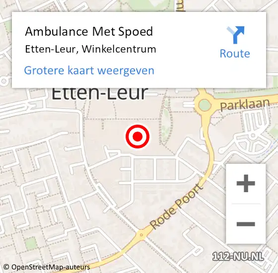 Locatie op kaart van de 112 melding: Ambulance Met Spoed Naar Etten-Leur, Winkelcentrum op 28 april 2019 12:09