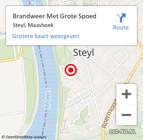 Locatie op kaart van de 112 melding: Brandweer Met Grote Spoed Naar Steyl, Maashoek op 28 april 2019 12:17