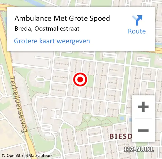 Locatie op kaart van de 112 melding: Ambulance Met Grote Spoed Naar Breda, Oostmallestraat op 28 april 2019 12:54