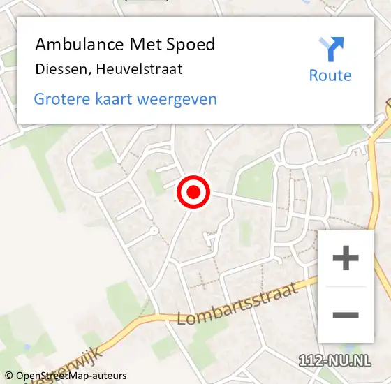 Locatie op kaart van de 112 melding: Ambulance Met Spoed Naar Diessen, Heuvelstraat op 28 april 2019 15:56