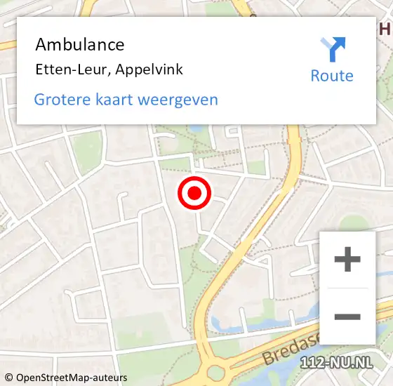 Locatie op kaart van de 112 melding: Ambulance Etten-Leur, Appelvink op 28 april 2019 16:45