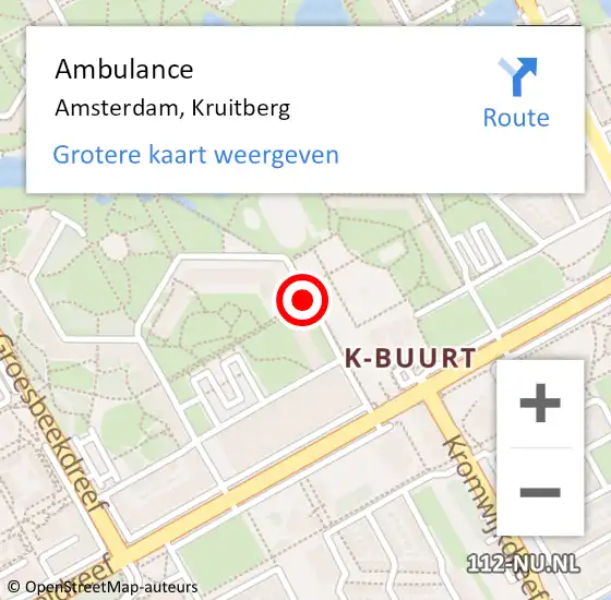 Locatie op kaart van de 112 melding: Ambulance Amsterdam, Kruitberg op 28 april 2019 16:47