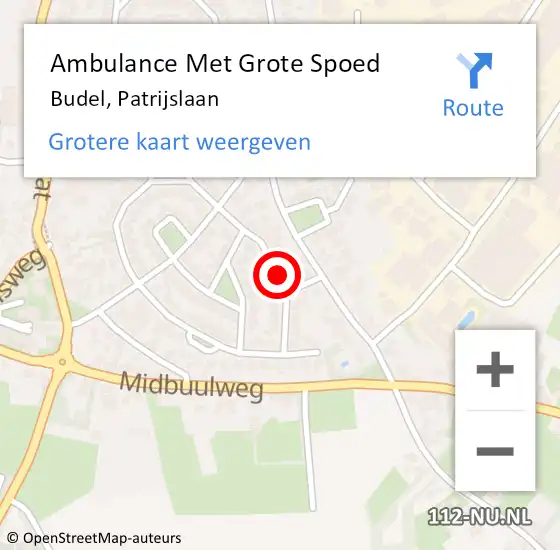 Locatie op kaart van de 112 melding: Ambulance Met Grote Spoed Naar Budel, Patrijslaan op 28 april 2019 17:38