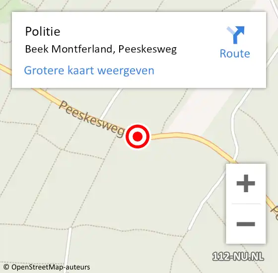 Locatie op kaart van de 112 melding: Politie Beek Montferland, Peeskesweg op 28 april 2019 20:11