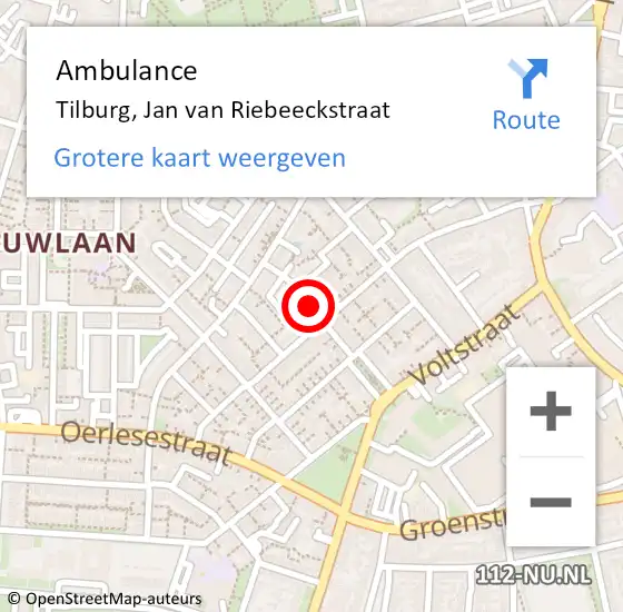 Locatie op kaart van de 112 melding: Ambulance Tilburg, Jan van Riebeeckstraat op 29 april 2019 01:10