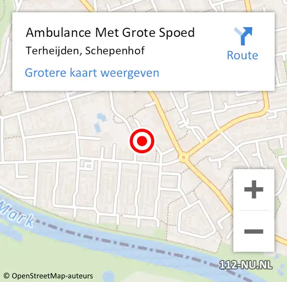 Locatie op kaart van de 112 melding: Ambulance Met Grote Spoed Naar Terheijden, Schepenhof op 29 april 2019 08:51