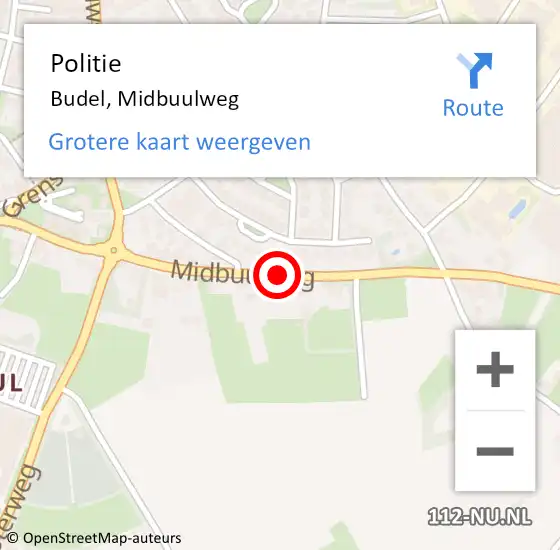 Locatie op kaart van de 112 melding: Politie Budel, Midbuulweg op 29 april 2019 10:52