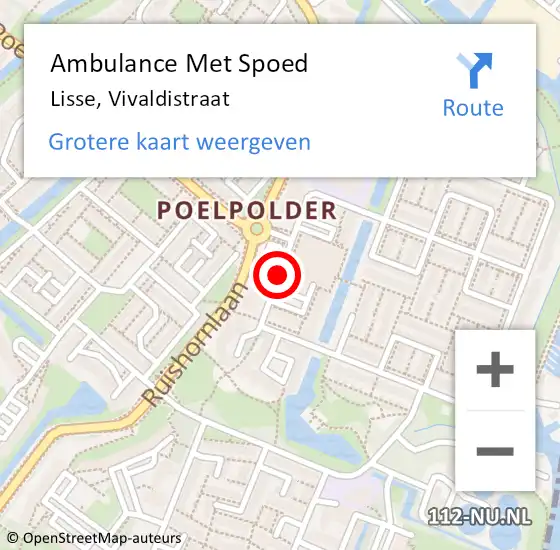 Locatie op kaart van de 112 melding: Ambulance Met Spoed Naar Lisse, Vivaldistraat op 29 april 2019 12:26